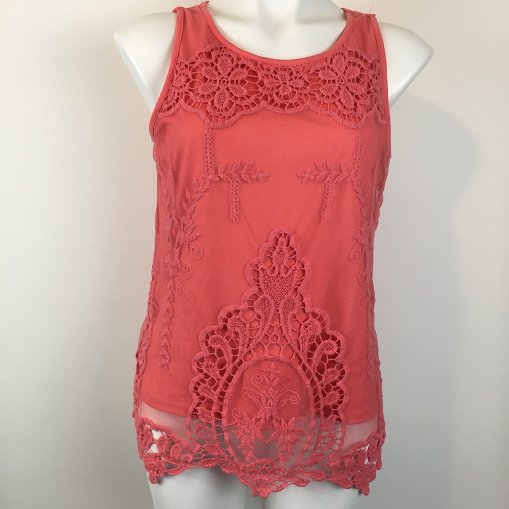 Ultra Pint Salmon Lace Tank Top Medium Cotton Nylon Polyester